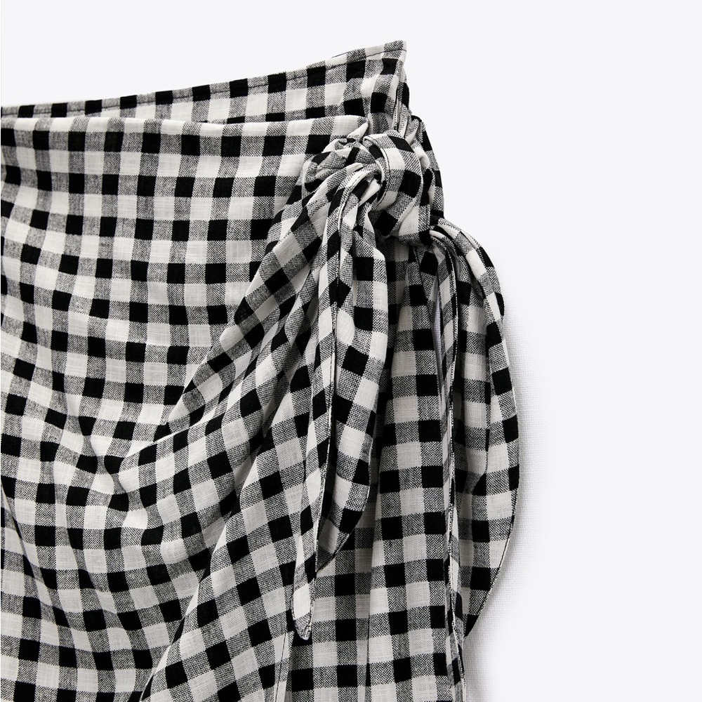 ZARA Gingham Linen Blend Skirt - Picture 6 of 12